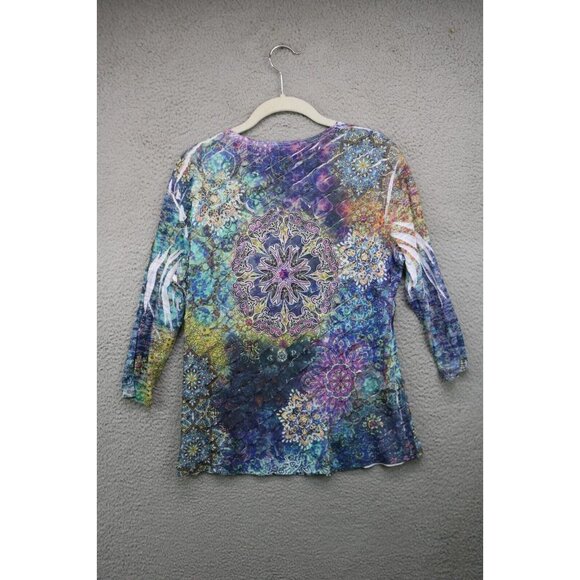 Jess & Jane 3/4 Sleeve Layered Mandala Colorful Top-Size Small-Wearable Art - Picture 9 of 11